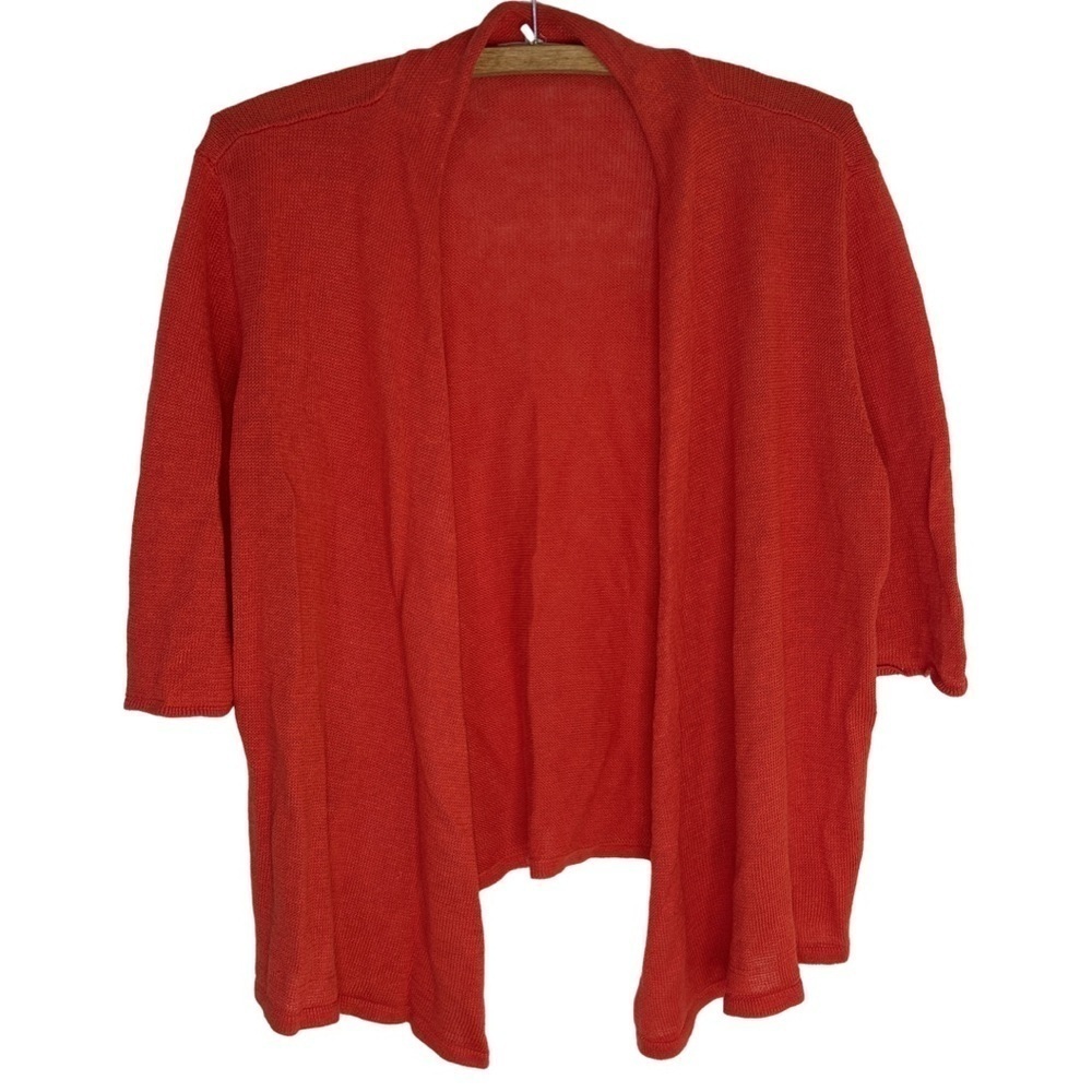 EILEEN FISHER Linen Knit Open Cardigan Sweater Lightweight Size Large Petite